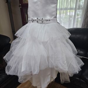 White Ruffled Dress with Rhinestone Belt